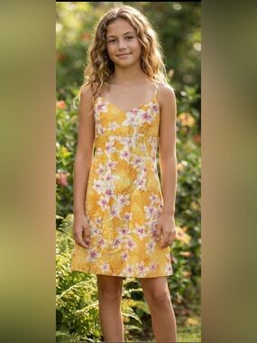 Girls Yellow Floral Spaghetti-Strap Sundress